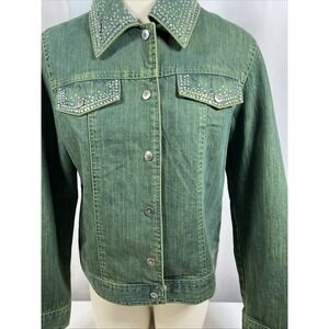 Unbranded Women's Green Studded Denim Jean Jacket Boho Western Size Small